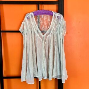Free People Sheer Lace Tunic  Top in Lightest Blue